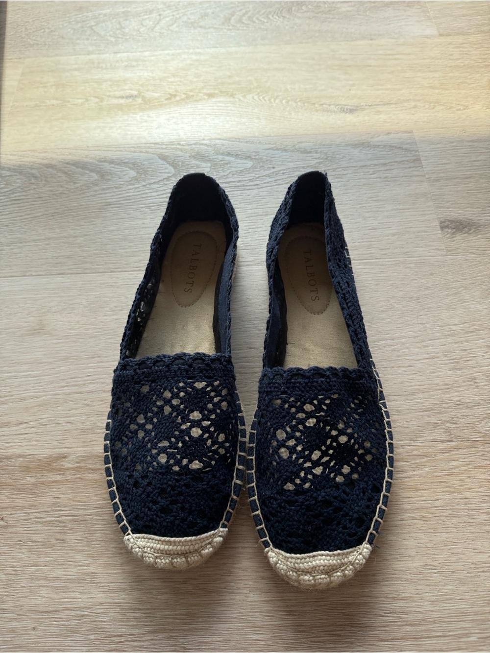 Talbots Navy Crochet Espadrilles with Jute Toe